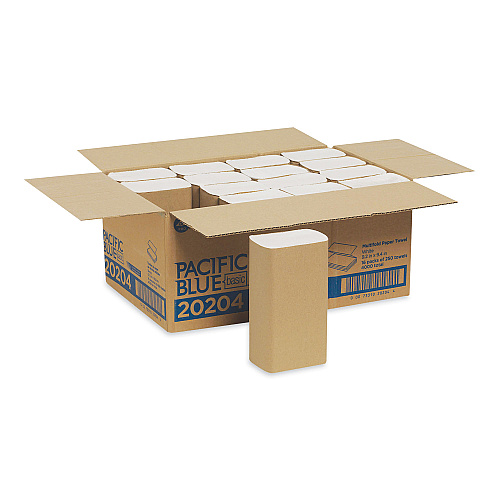Pacific Blue&trade; Basic Multifold Paper Towels, 1-Ply, White, 4000 Towels (20204)