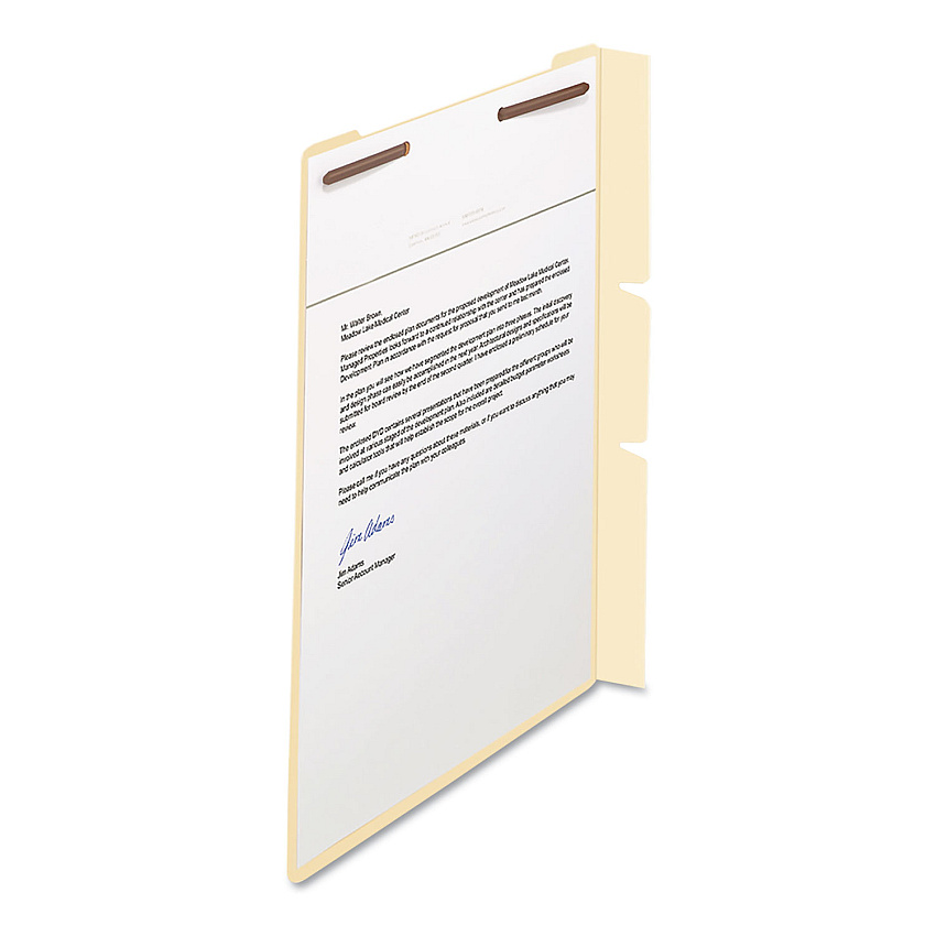 Smead Self-Adhesive Folder Dividers with Twin-Prong Fasteners for Top/End Tab Folders, 1 Fastener, Letter Size, Manila, 100/Box (68027)