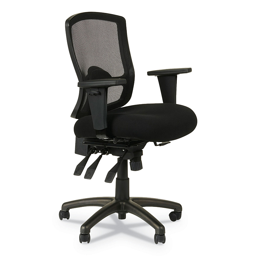 Alera Etros Series Mesh Mid-Back Petite Multifunction Chair, Supports Up to 275 lb, 17.16" to 20.86" Seat Height, Black (ALEET4017)