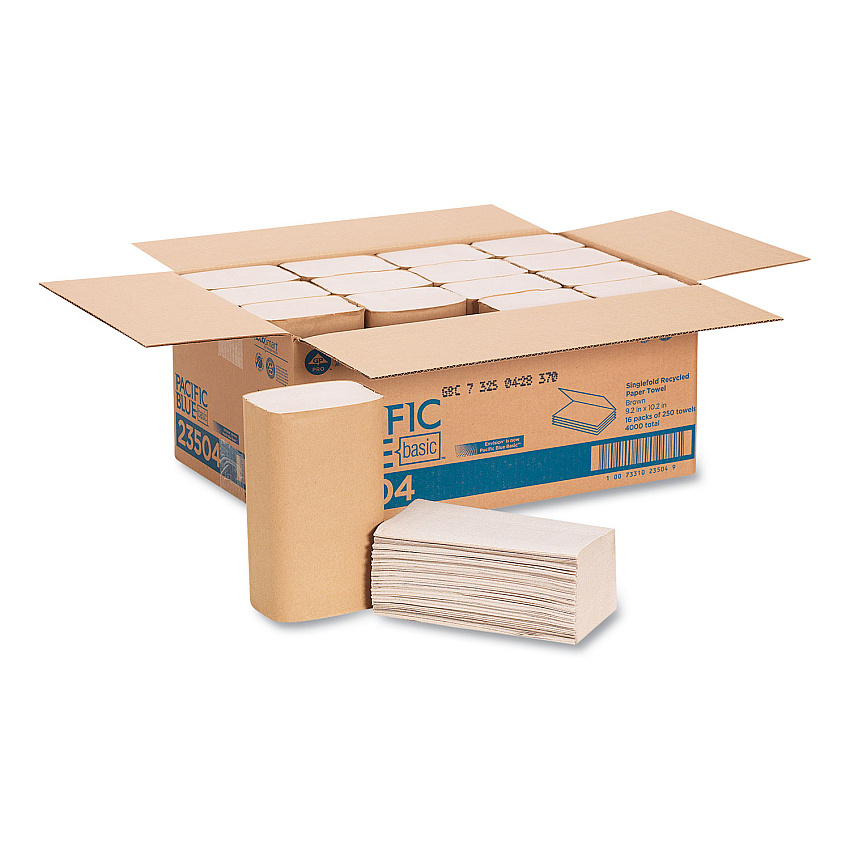 Pacific Blue&reg; Singlefold Paper Towels, 1-Ply, Brown, 4000 Towels (23504)
