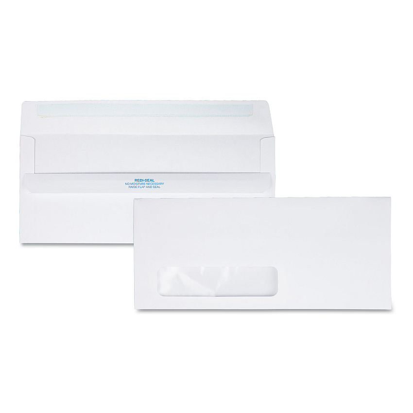 Quality Park Redi-Seal Envelope, Address Window, #10, Commercial Flap, Redi-Seal Adhesive Closure, 4.13 x 9.5, White, 500/Box (21318)