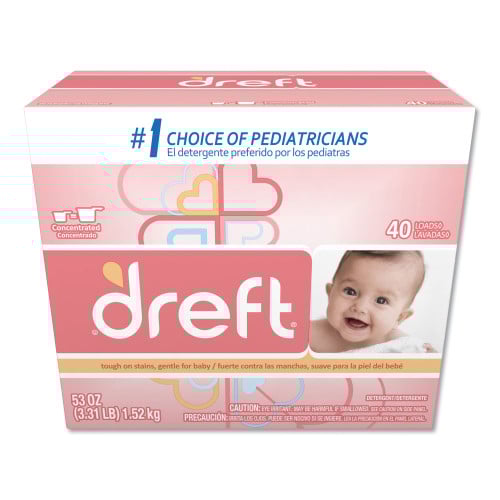 Dreft Ultra Powdered Laundry Detergent, Baby Powder Scent, 53 oz Box, 4