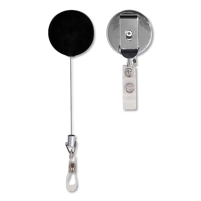 Advantus Premier Heavy-Duty Retractable ID Card Reel, 24" Extension, Black/Silver, 12/Box (75406)