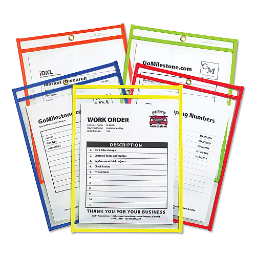 C-Line Stitched Shop Ticket Holders, Neon, Assorted 5 Colors, 75", 9 x 12, 25/BX (43910)