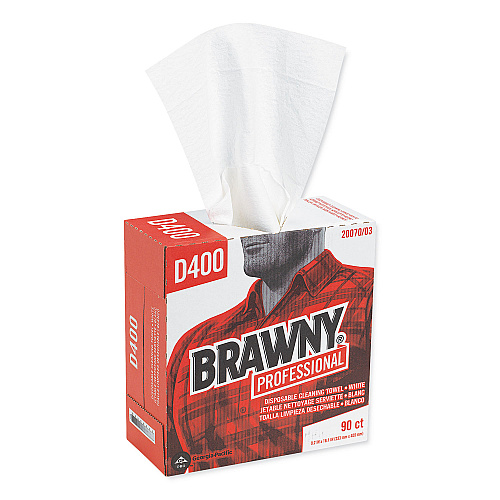 Brawny Medium Duty Premium DRC Wipers, 1-Ply, 9.25 x 16.3, Unscented, White, 90 Wipes/Box, 10 Boxes/Carton (2007003CT)