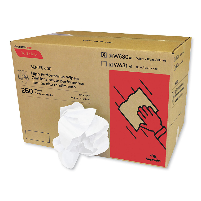 Cascades Tuff-Job Spunlace Towels, Crumple Pack, 14.38 x 14, White, 250/Carton (W630)