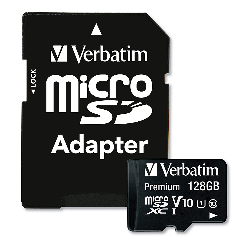 Verbatim 128GB Premium microSDXC Memory Card with Adapter, UHS-I V10 U1 Class 10, Up to 90MB/s Read Speed (44085)