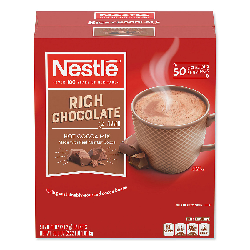 Nestle Hot Cocoa Mix, Rich Chocolate, 0.71 oz Packets, 50/Box, 6 Box/Carton (25485CT)