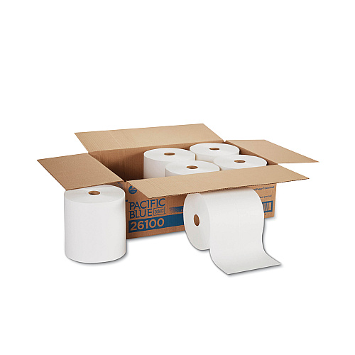 Pacific Blue&reg; Hardwound Roll Paper Towels, White, 1,000-ft. 6 Rolls (26100)