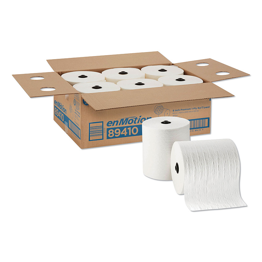 Georgia Pacific Professional EnMotion Paper Towels, 1-Ply, 8.25" x 420 ft, White, 6 Rolls/Carton (89410)