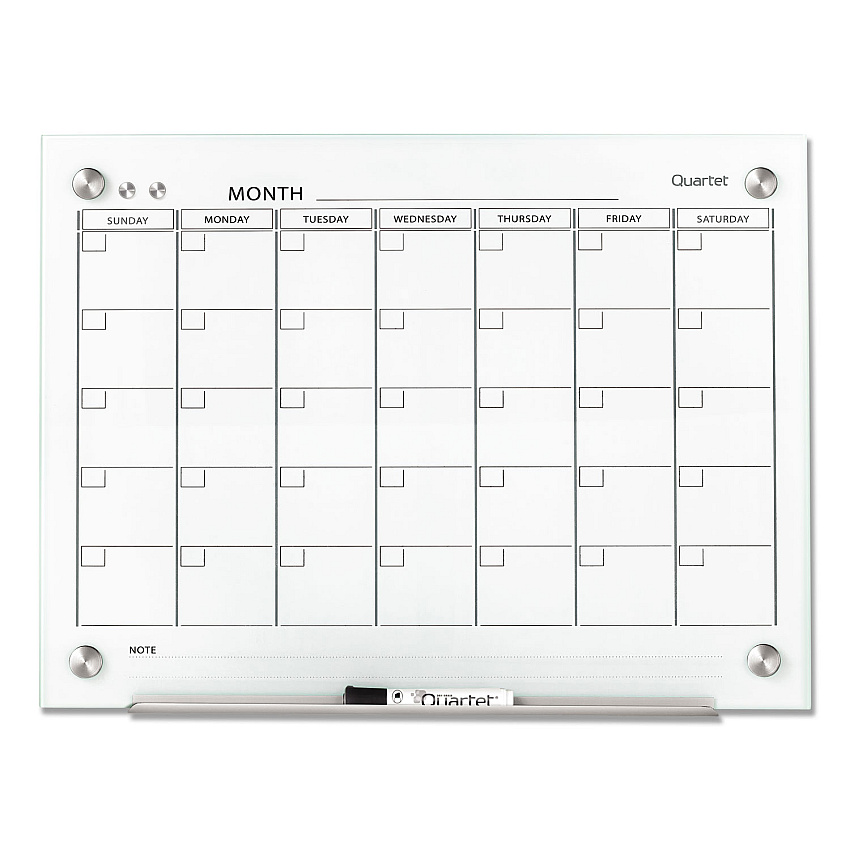 Quartet Infinity Magnetic Glass Calendar Board, One Month, 24 x 18, White Surface (GC2418F)