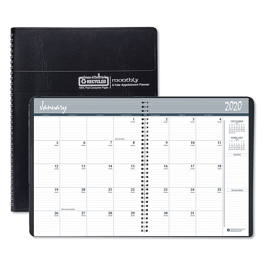 House of Doolittle Recycled Two Year Monthly Planner with Expense Logs, 8.75 x 6.88, Black Cover, 24-Month: Jan 2026 to Dec 2027 (268002)