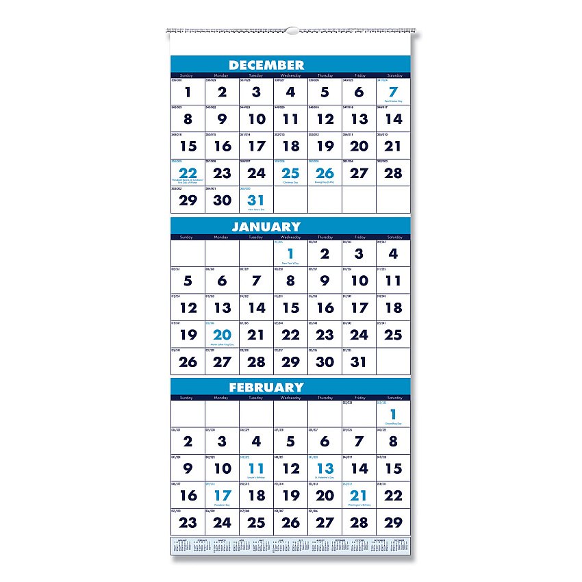House of Doolittle Recycled Three-Month Format Wall Calendar, Vertical Orientation, 12.25 x 26, White Sheets, 14-Month: Dec 2025 to Jan 2027 (3640)