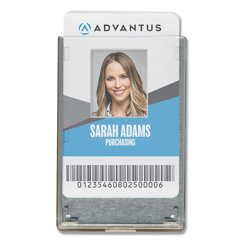 Advantus Rigid Two-Badge RFID Blocking Smart Card Holder, Horizontal/Vertical, Clear 3.68" x 2.38" Holder, 3.38" x 2.13" Insert, 20/PK (76416)