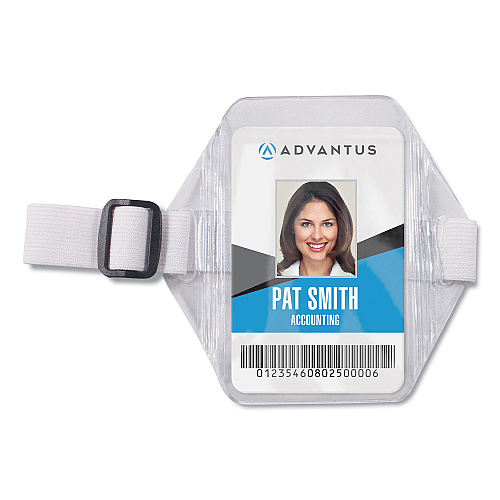 Advantus Arm Band Badge Holders, Vertical, Transparent Frost 5" x 5" Holder, 2.75" x 4" Insert, 12/Pack (75649)