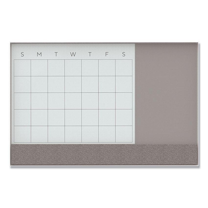 U Brands 3N1 Magnetic Glass Dry Erase Combo Board, 47 x 35, Month View, Gray/White Surface, White Aluminum Frame (3198U0001)