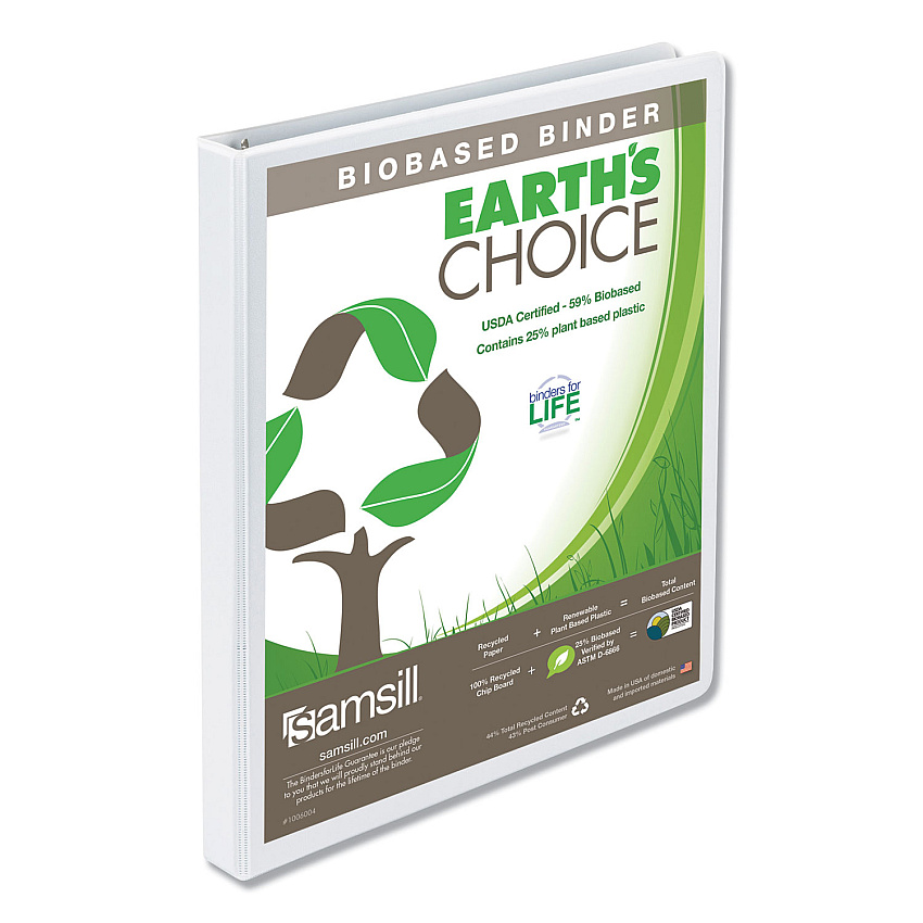 Samsill Earth's Choice Plant-Based Round Ring View Binder, 3 Rings, 0.5" Capacity, 11 x 8.5, White (18917)