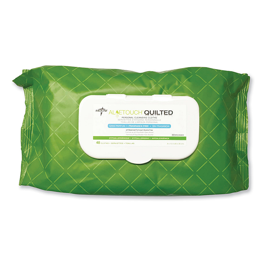 Medline FitRight Select Premium Personal Cleansing Wipes, 1-Ply, 8 x 12, Fragrance-Free, White, 48/Pack, 12 Packs/Carton (MSC263625CT)