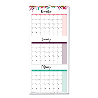 Blueline 3-Month Quarterly Wall Calendar, Passion Floral Artwork, 12.25 x 27, White/Multicolor Sheets, 14-Month: Dec 2025 to Jan 2027 (C171129)