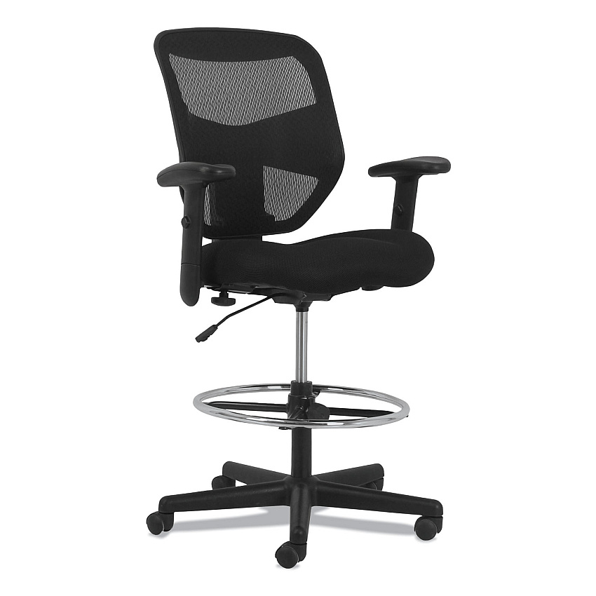 HON Prominent High-Back Task Stool, Supports Up to 250 lb, 21" to 28.1" Seat Height, Black (VL539MM10)