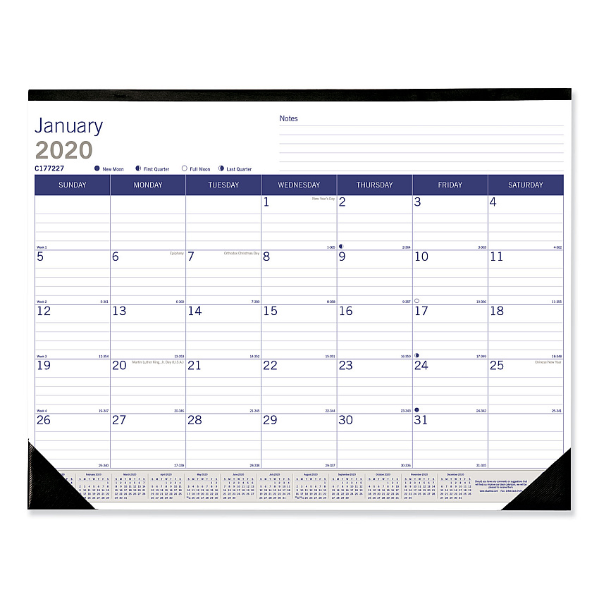 Blueline DuraGlobe Monthly Desk Pad Calendar, 22 x 17, White/Blue/Gray Sheets, Black Binding/Corners, 12-Month (Jan to Dec): 2026 (C177227)