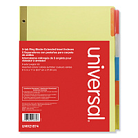 Universal Deluxe Extended Insertable Tab Indexes, 5-Tab, 11 x 8.5, Buff, Assorted Tabs, 6 Sets (UNV21874)