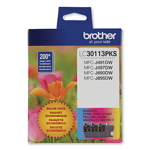 Brother LC3011 Ink, 200 Page-Yield, Cyan/Magenta/Yellow (LC30113PKS)