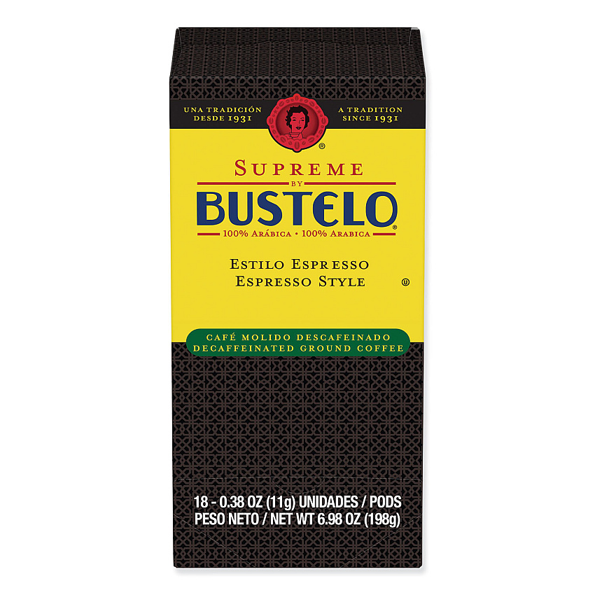 Cafe Bustelo Espresso Style Decaf Coffee Pods, 18/Box, 6 Boxes/Carton (11545)