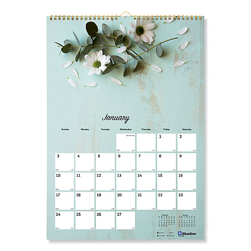 Blueline Romantic Wall Calendar, Floral Photography, 12 x 17, White/Multicolor Sheets, 12-Month (Jan to Dec): 2026 (C173122)