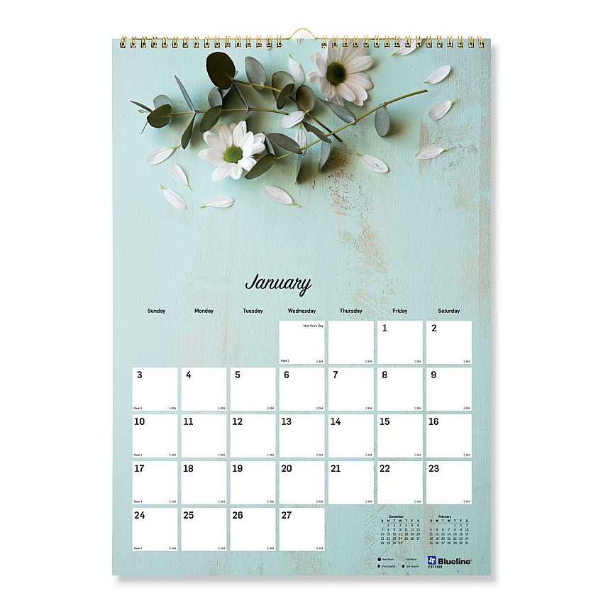 Blueline Romantic Wall Calendar, Floral Photography, 12 x 17, White/Multicolor Sheets, 12-Month (Jan to Dec): 2026 (C173122)