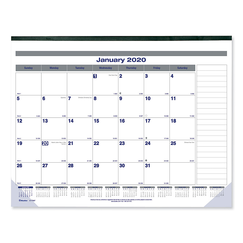 Blueline Net Zero Carbon Monthly Desk Pad Calendar, 22 x 17, White/Gray/Blue Sheets, Black Binding, 12-Month (Jan to Dec): 2026 (C177847)