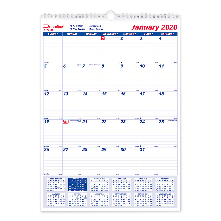 Brownline Twin-Wirebound Wall Calendar, One Month per Page, 12 x 17, White/Blue Sheets, 12-Month (Jan to Dec): 2026 (C171102)