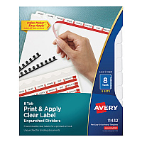 Avery Print and Apply Index Maker Clear Label Unpunched Dividers, 8-Tab, 11 x 8.5, White, 5 Sets (11432)
