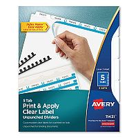 Avery Print and Apply Index Maker Clear Label Unpunched Dividers, 5-Tab, 11 x 8.5, White, 5 Sets (11431)