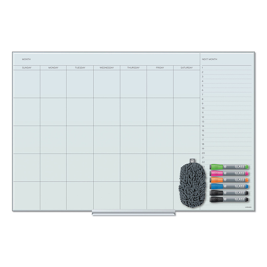 U Brands Floating Glass Dry Erase Undated One Month Calendar, 35 x 23, White (3967U0001)