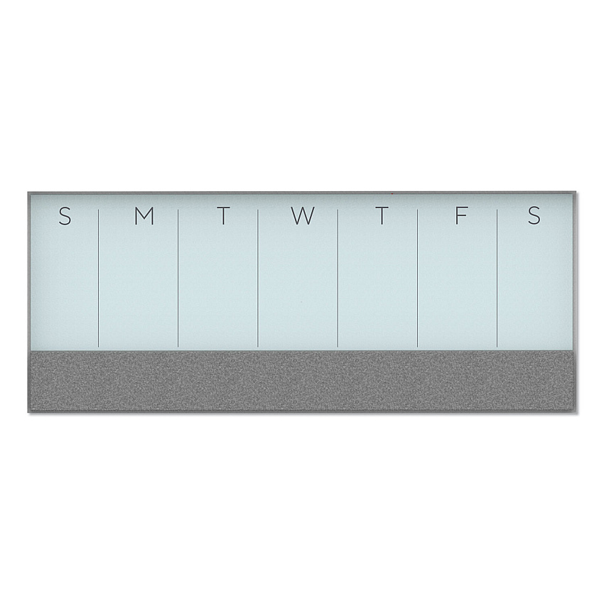 U Brands 3N1 Magnetic Glass Dry Erase Combo Board, Weekly Calendar, 36 x 15.25, Gray/White Surface, White Aluminum Frame (3199U0001)