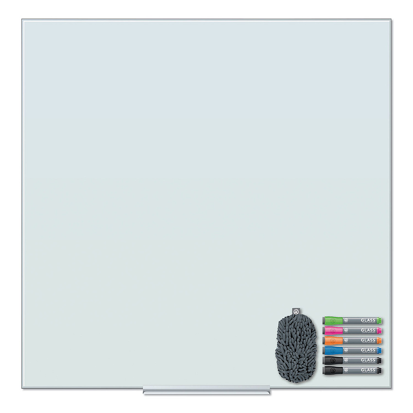 U Brands Floating Glass Dry Erase Board, 35 x 35, White (3976U0001)