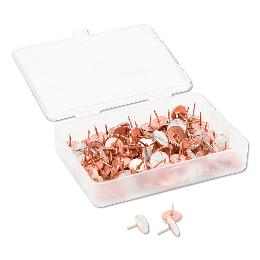 U Brands Fashion Metal Thumbtacks, Metal, Marble/Rose Gold, 0.38", 100/Pack 0.38" Shank - 0.44" Head - 0.5" Width - Rose Gold, Marble - 100 / Pack (3090U0624)