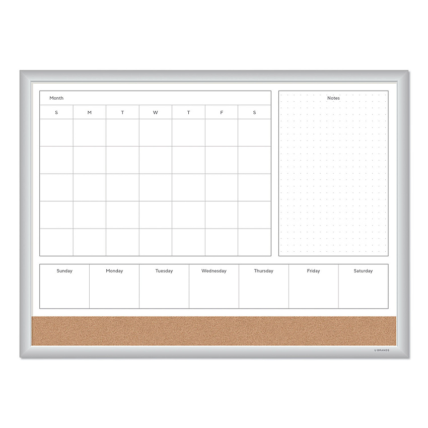 U Brands 4N1 Magnetic Dry Erase Combo Board, 23 x 17, Tan/White Surface, Silver Aluminum Frame (3890U0001)