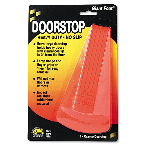 Master Caster Giant Foot Doorstop, No-Slip Rubber Wedge, 3.5w x 6.75d x 2h, Safety Orange (00965)