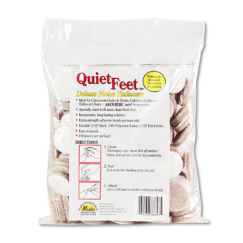 Master Caster Quiet Feet Deluxe Noise Reducers, 1.25" dia, Circular, Beige, 100/Pack (88847)