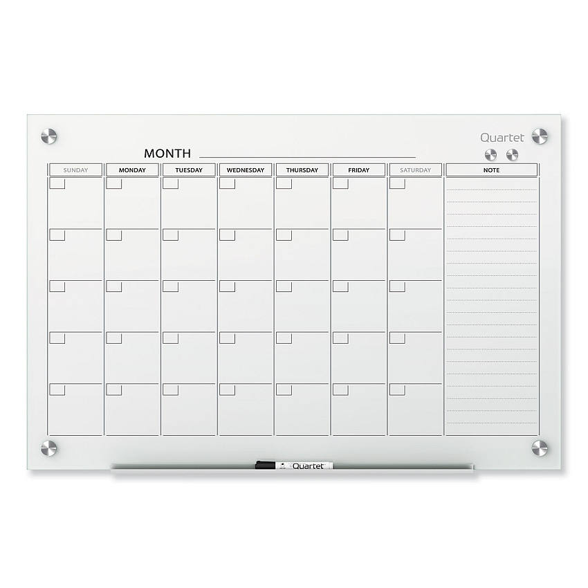 Quartet Infinity Magnetic Glass Calendar Board, One Month, 36 x 24, White Surface (GC3624F)