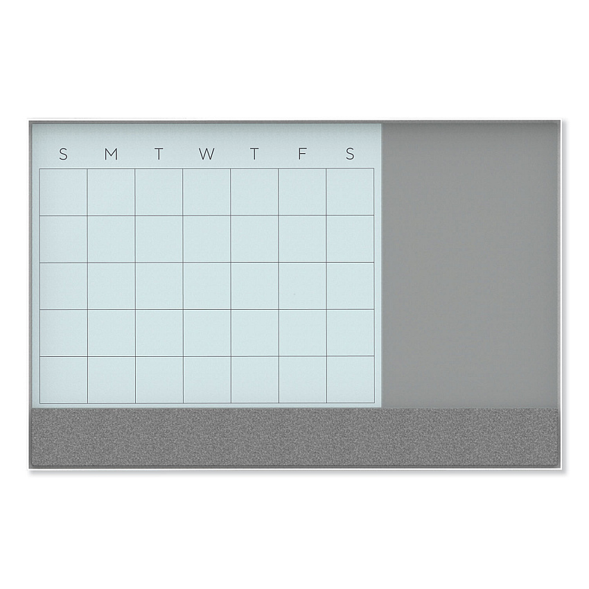 U Brands 3N1 Magnetic Glass Dry Erase Combo Board, 35 x 23, Month View, Gray/White Surface, White Aluminum Frame (3197U0001)