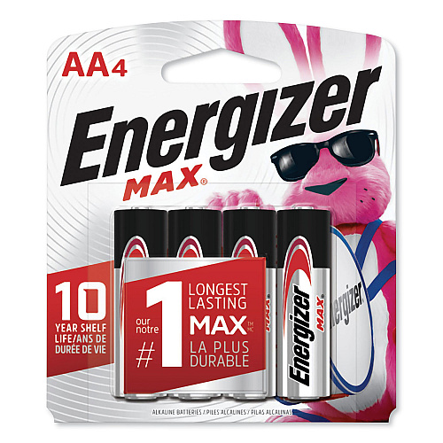 Energizer MAX Alkaline AA Batteries, 1.5 V, 4/Pack (E91BP4)