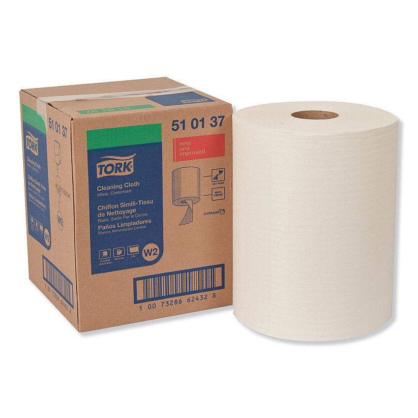 Tork&reg; Center-Pull Cleaning Cloth Roll, White, 500 Wipes (510137)