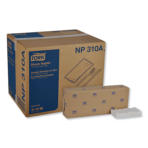 Tork Advanced Dinner Napkins, 2 Ply, 15" x 16.25", 1/8 Fold, White, 375/Packs, 8 Packs/Carton (NP310A)