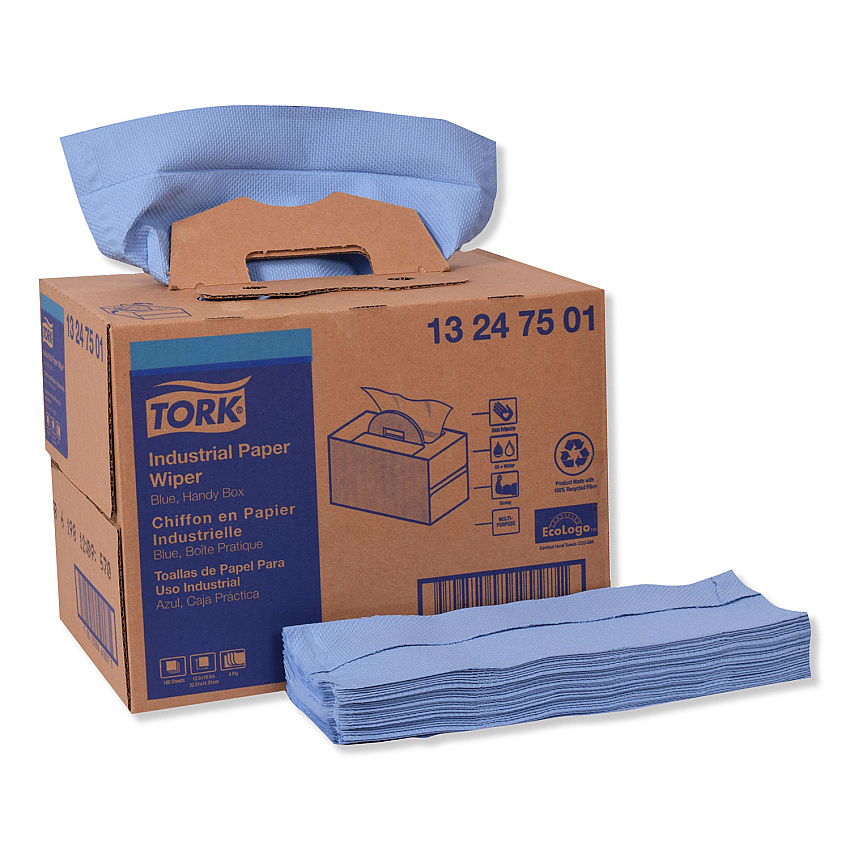 Tork&reg; Industrial Paper Wiper, 1-Ply, Blue, 180 Wipes (13247501)