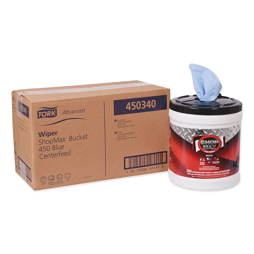 Tork&reg; ShopMax Wiper 450, Blue, 200 Wipers, 2 Buckets (450340)
