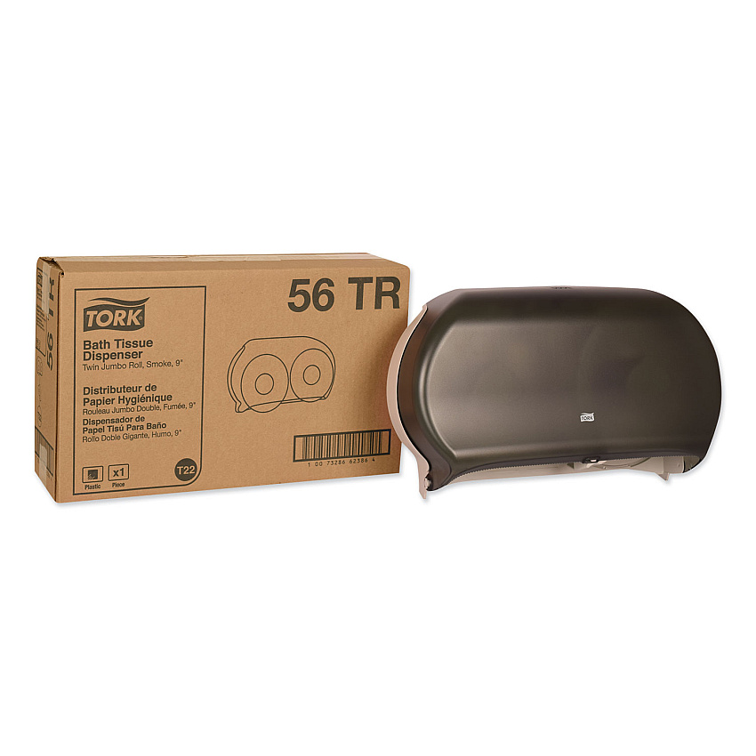 Tork&reg; Jumbo Toilet Paper Twin Dispenser, 2-Rolls, Smoke (56TR)