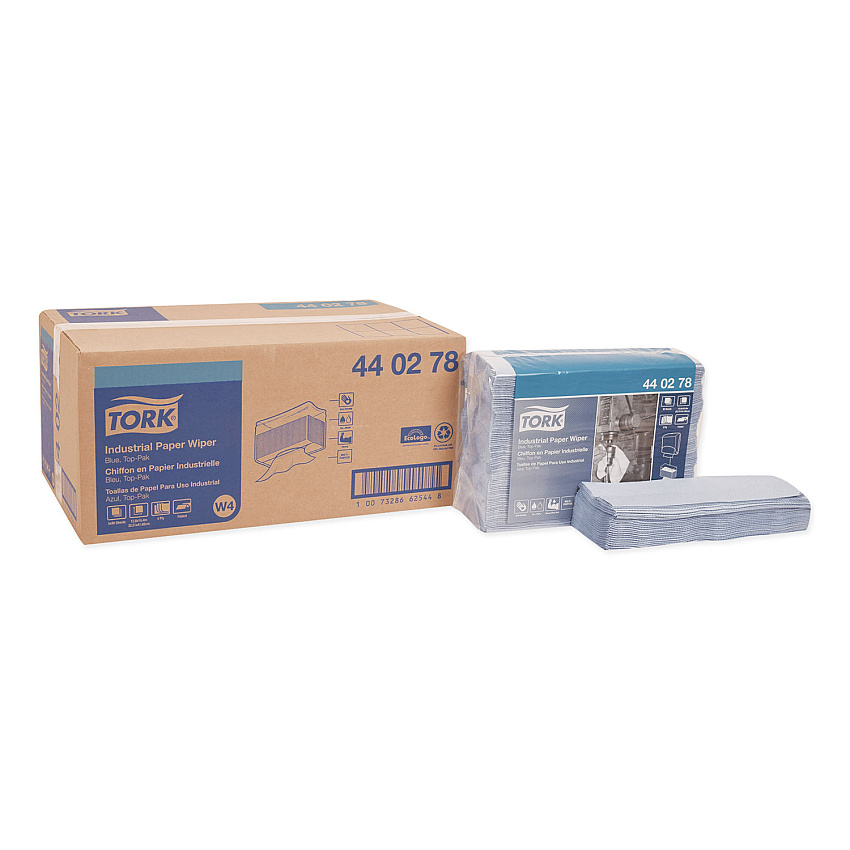 Tork&reg; Industrial Paper Wipers, 4-Ply, Blue, 90 Wipers, 5 Packs (440278)